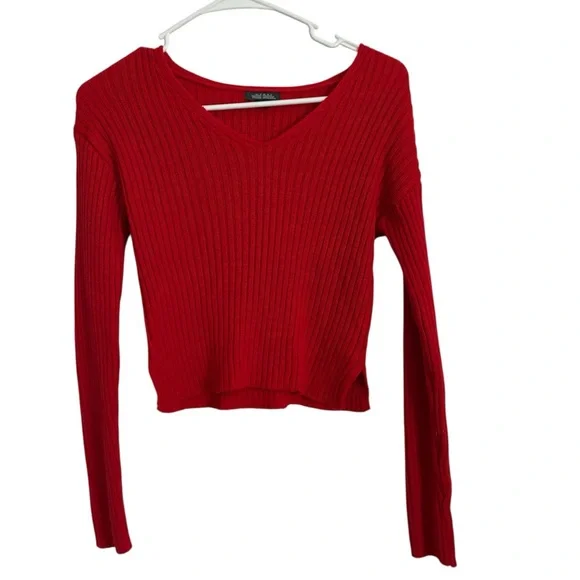 Wild Fable Red Ribbed Crop Long Sleeve Top - Picture 1 of 3